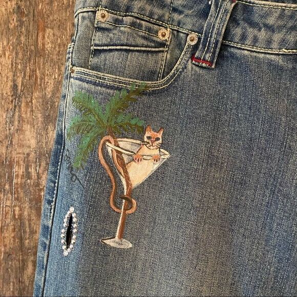 Buffalo Jeans Sz 29 Blue Kimmie Rhinestone Side Sexy Cut-Out HandPainted Jeans - Picture 8 of 11